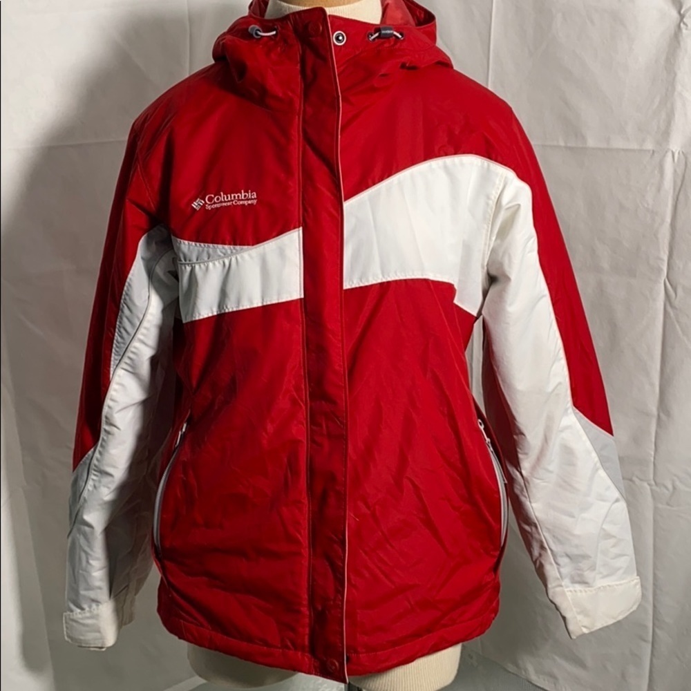 Columbia Sportswear Ski Jacket Womens Size S Red White Hooded Sherpa Lined Coat